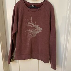 The North Face Maroon Sweatshirt with Deer/Elk Graphic